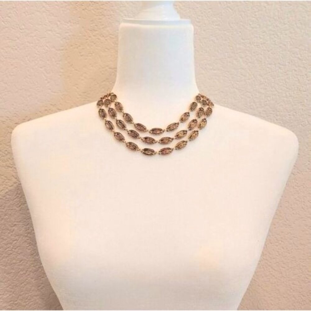 Vintage Sarah Coventry Desert Flowers Three-Strand Gold Tone Necklace - Picture 3 of 9